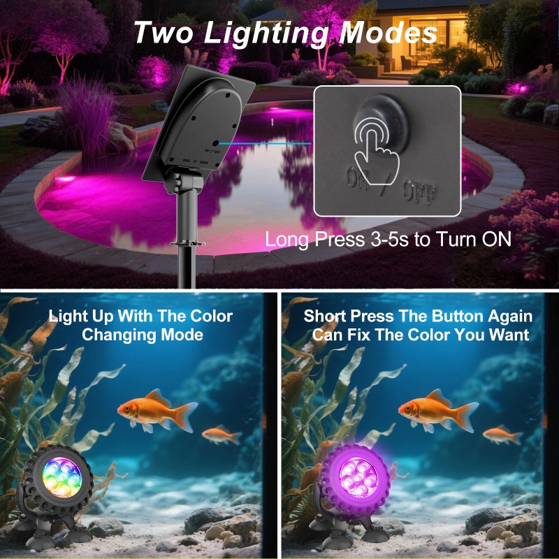 T-SUN Solar Pond Lights, 3-in-1 RGB Solar Underwater Pond Lights, IP68 Waterproof Sustainable Submersible Light for for Pond, Garden, Patio, Fountain, Pool, Waterfall Decoration - Image 4