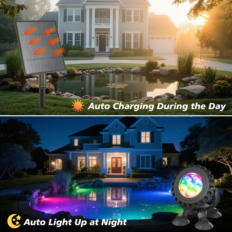 T-SUN Solar Pond Lights, 3-in-1 RGB Solar Underwater Pond Lights, IP68 Waterproof Sustainable Submersible Light for for Pond, Garden, Patio, Fountain, Pool, Waterfall Decoration - Image 3