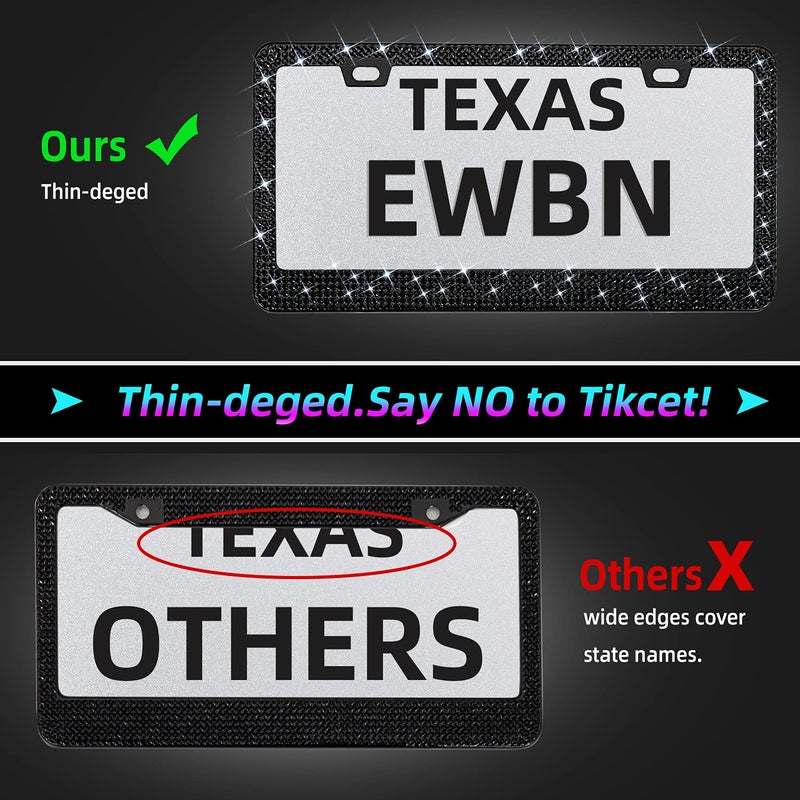 EWBN Bling Rhinestone License Plate Frame for Women 2PC, Sparkly Stainless Steel Frames & Over 1200 pcs Finest 14 Facets Black Glass Crystals Premium Diamond+GiftBox(Black) - Image 4