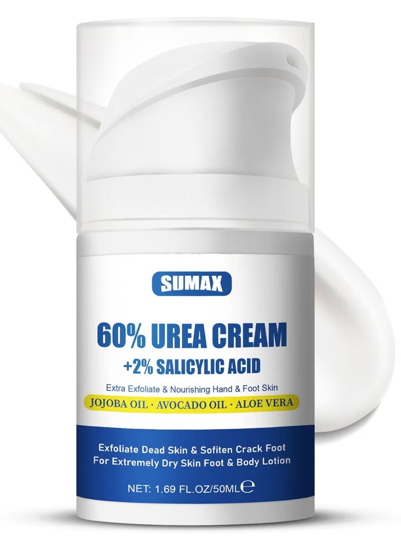 SUMAX 60% Urea Plus 2% Salicylic Acid Foot Cream, Intense Hydration For Dry Cracked Feet Hands And Unisex Whole Body Lotion Moisturizer Hydrate & Nourish Foot Care For Softens Skin Exfoliates Dead Skin - Image 1