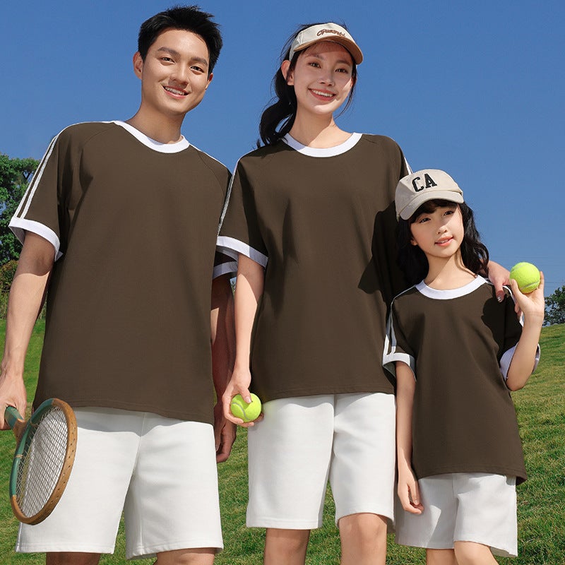 In-Laws Short-Sleeved Three-Bar American Solid Color T-Shirt Men'S And Women'S Leisure Sports Retro Trendy Raglan Short-Sleeved Top - Image 3