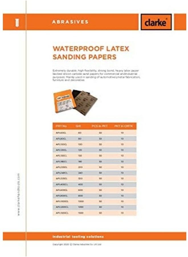 Clarke Waterproof Latex Sanding Paper 320 Grit (50 Pieces)  - Image 2