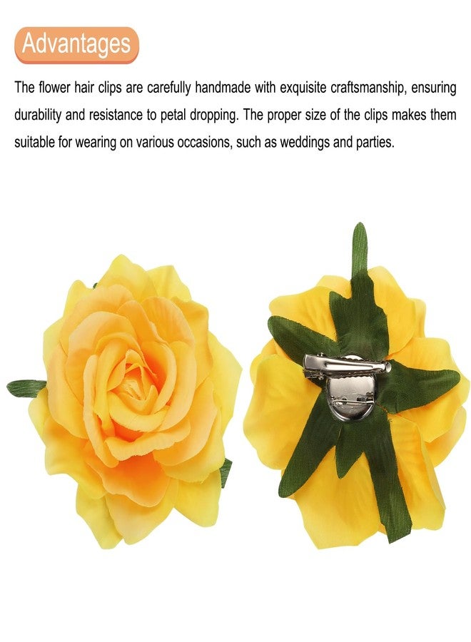 MECCANIXITY 1 Pcs Yellow Rose Flower Hair Clips, 4 Inch Flower Hair Pins, Women's Formal Occasion Hair Accessories - Image 4