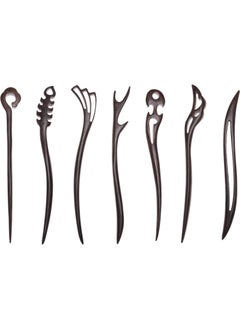 Lawie 7 Pack 7 Inch Vintage Retro Ancient Chinese Japanese Wood Chopsticks Hair Pins Picks Wooden Hair Sticks Sandalwood Carved Long Horn Fork Pen Hairpins Clips Barrettes Bun Chignon Holder Bulk