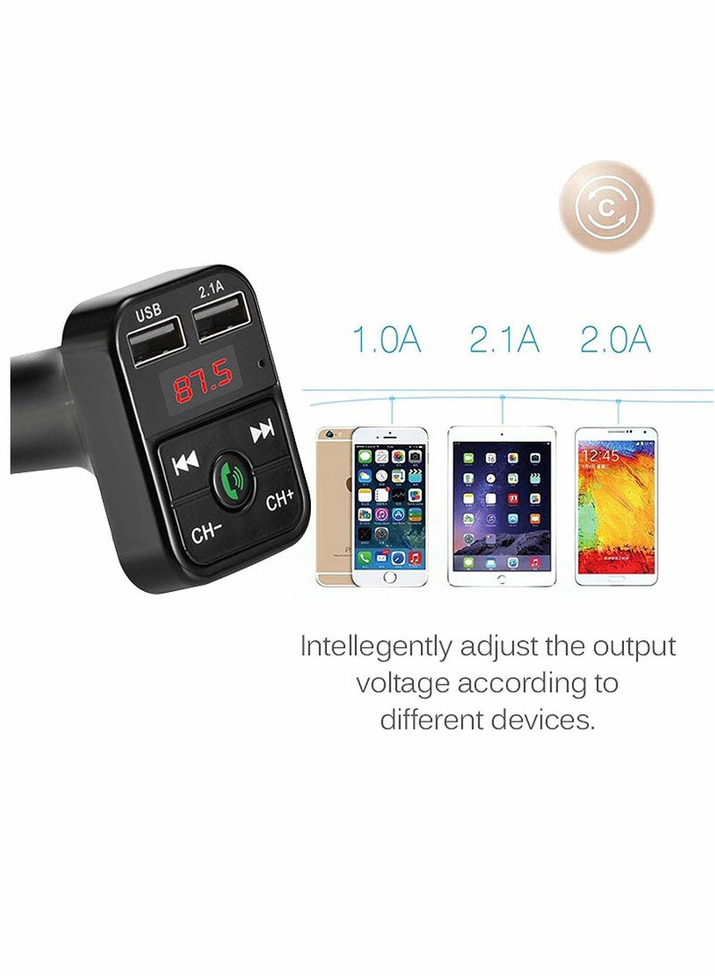 SYOSI - Bluetooth, Car Bluetooth, Transmitterfm Transmitter Wireless Bluetooth, Compatible Handsfree Mp3 Audio Music Player, Dual USB Radio Modulator Car Kit, 2.1A Charger (Black) - Image 1