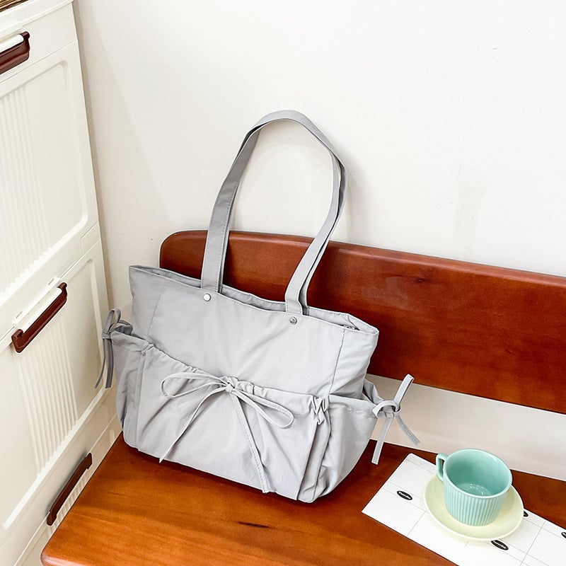 Japanese Artistic Shoulder Bag Female College Students Cute Bow Drawstring Handbag Casual Large Capacity Tote Bag Trendy - Image 1