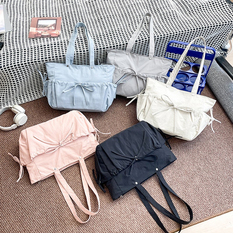 Japanese Artistic Shoulder Bag Female College Students Cute Bow Drawstring Handbag Casual Large Capacity Tote Bag Trendy - Image 5
