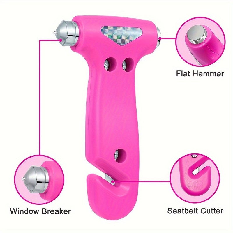 1pc 3 In 1 Pink Car Safety Hammer With Seatbelt Cutter Escape Tool Car Accessories - Image 1