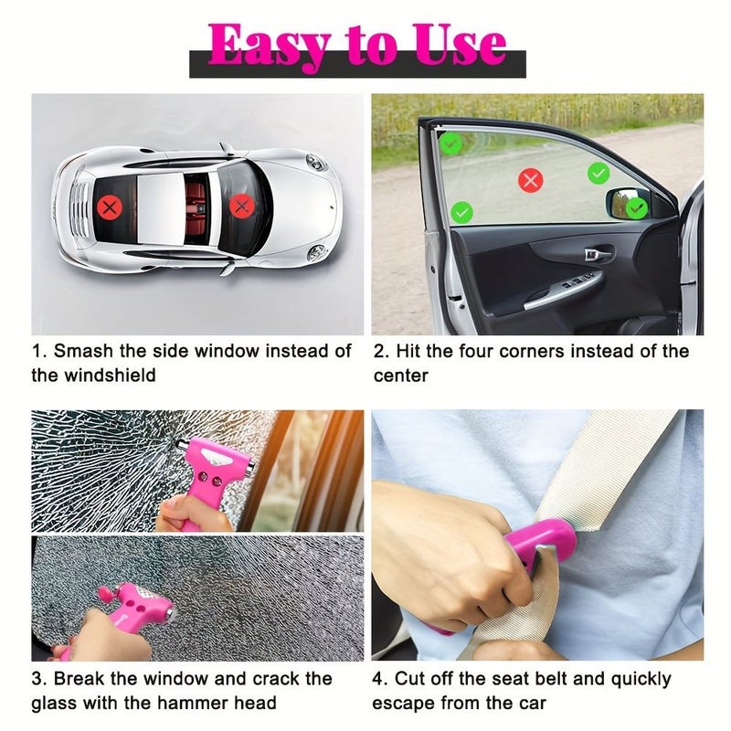 1pc 3 In 1 Pink Car Safety Hammer With Seatbelt Cutter Escape Tool Car Accessories - Image 3