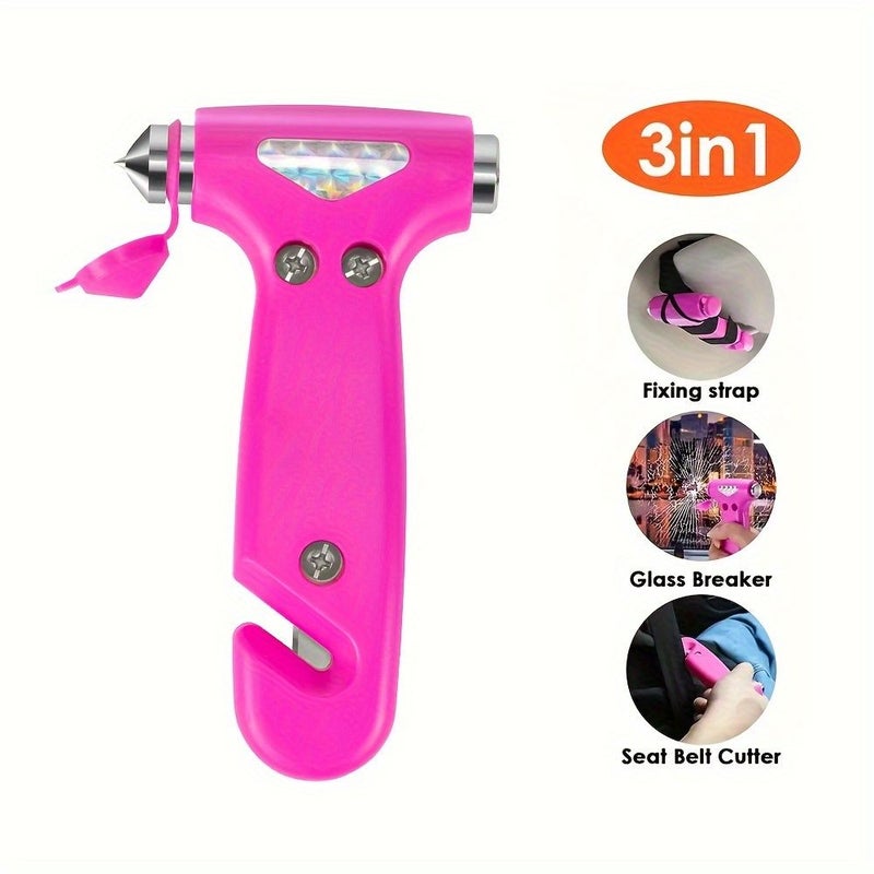 1pc 3 In 1 Pink Car Safety Hammer With Seatbelt Cutter Escape Tool Car Accessories - Image 5