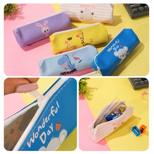 FINEMOE Polyurethane Set of 6 Assorted Kids Pencil Pouches, Perfect Birthday Return Gifts for Kids, Pouch for Girls, Boys, Unique Designs with Zip Closure, Essential for Classrooms & Events - Image 2