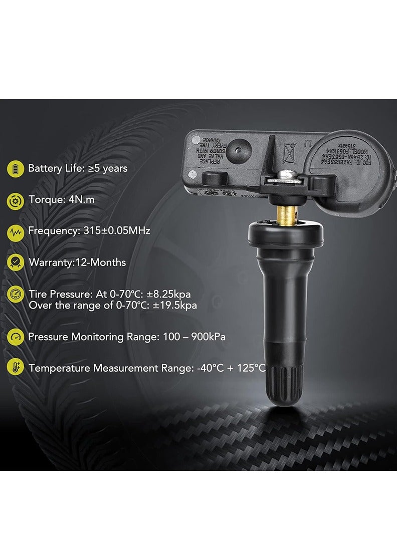 TLAXCA TPMS Tire Pressure Sensor Fits for Ford F150 06-08, Explorer 06-10, Mustang 05-09, Ranger 06-11, Expedition 07-10, Escape 05-08, Focus Lincoln Mazda Mercury, 4-Pack Tire Pressure Monitoring System 6F2Z-1A189-A, 7L1Z1A189A, 315MHz - Image 4