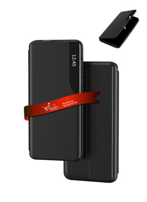 Smart Mirror Window Flip Phone Case Auto Sleep Wake Cover For Huawei Pura 70 Pro / Pura 70 Pro+ / Pura 70 Pro Plus 5G 2024 Black
