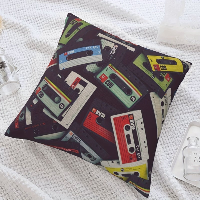 Retro Cassette Tape Pillow Cover Vintage Music Theme Double Sided 18x18 Inch Plush Cushion Case - Image 4