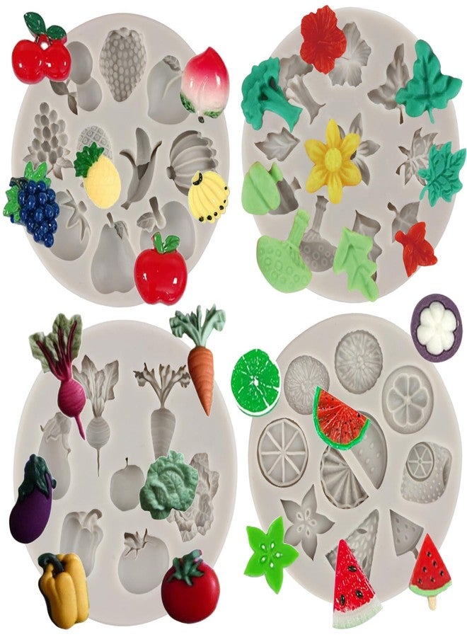 Sijiangmold Vegetable Fruit Radish Tomato Eggplant Cabbage Silicone Mold Strawberry Pineapple Fondant Mold For Cupcake Topper Cake Decorating Chocolate Candy Craft Gum Paste Set Of 4 - Image 1