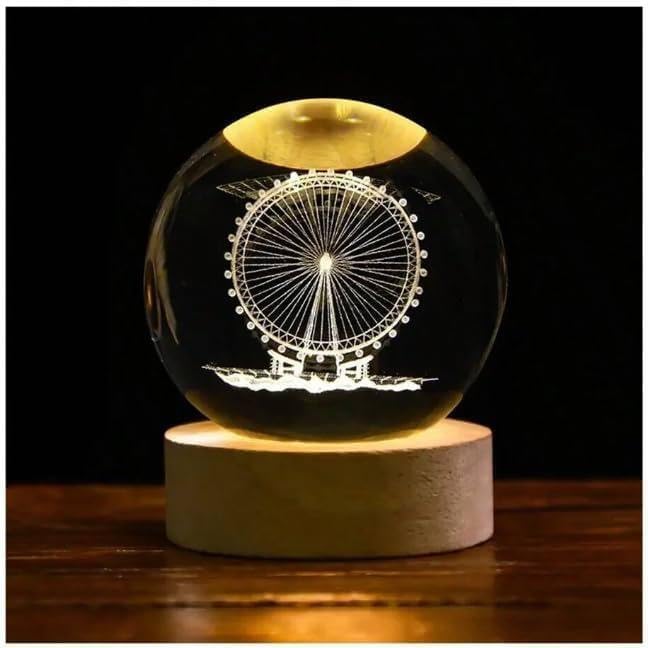 CPENSUS 3D Galaxy Crystal Ball Night Lamp,Solar System, USB Table Colorful LED Wooden Crystal Ball for Home Decoration Birthday Gift for Teens Boys and Girls (Ferris Wheel) - Image 1