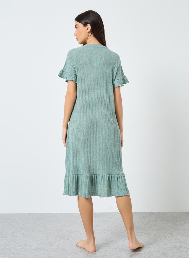 Take Two Ruffled V Neck Solid Nightdress - Image 4