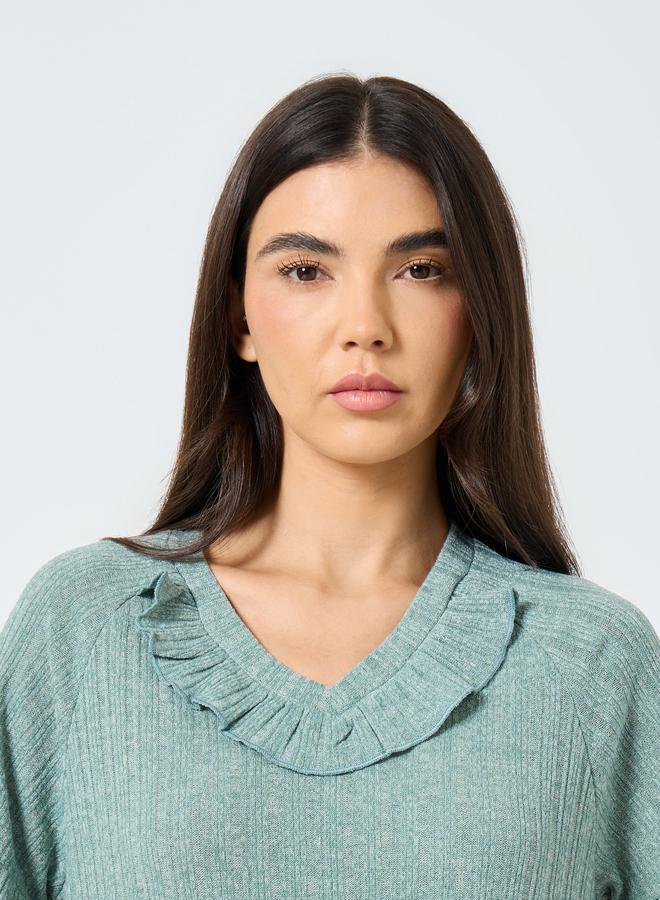 Take Two Ruffled V Neck Solid Nightdress - Image 3