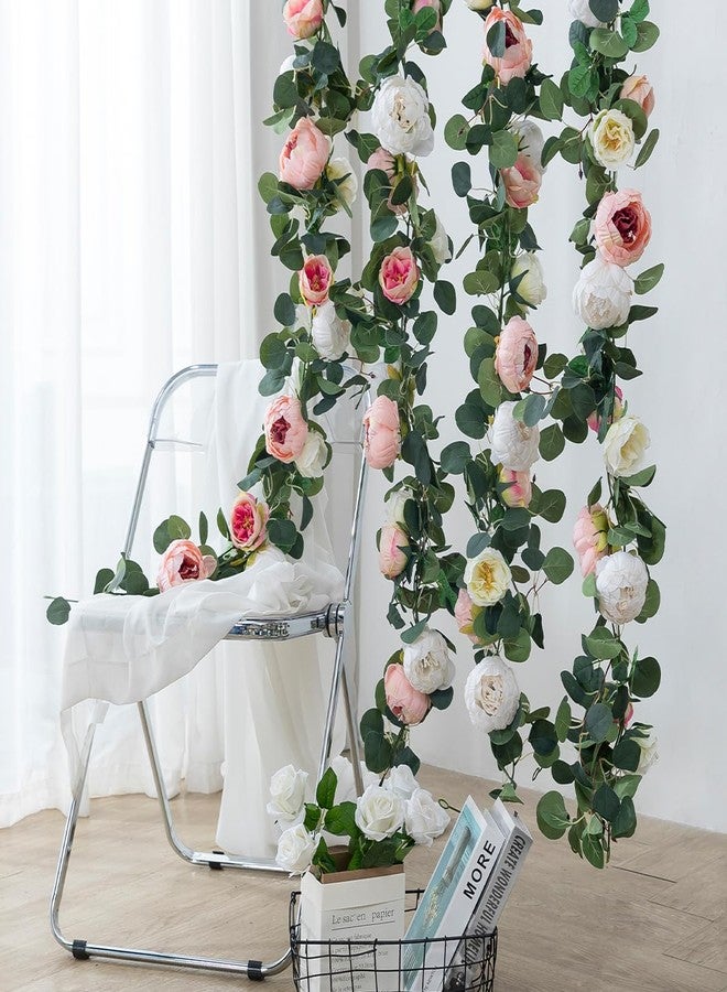 Floweroyal 2 Pack Artificial Flower Garlands 11.2FT Eucalyptus Garlands with Flowers 8 Head Peony Flower Vine Faux Floral Garland for Wedding Arch Table Wall Backdrop Wreath Decoration. (Pink & White) - Image 5