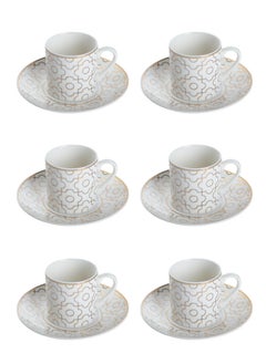 Dove 12-Piece Porcelain Cup & Saucer Set 100ML White/Gold; Set for 6 People 