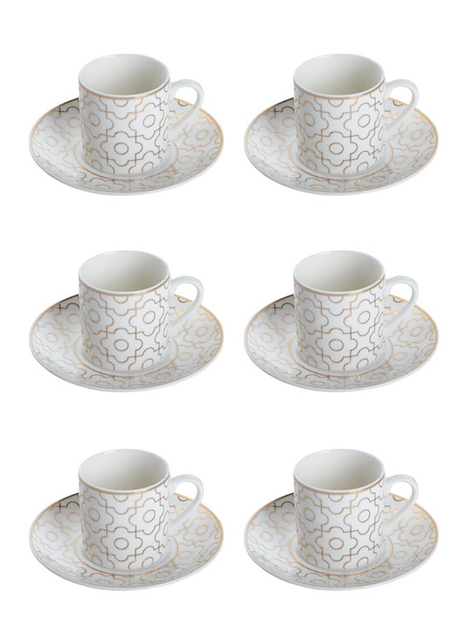 دوف طقم أكواب وصحون من البورسلين الصافي مكون من 12 قطعة، 100 مل، أبيض/ذهبي، طقم مكون ل 6 أشخاص