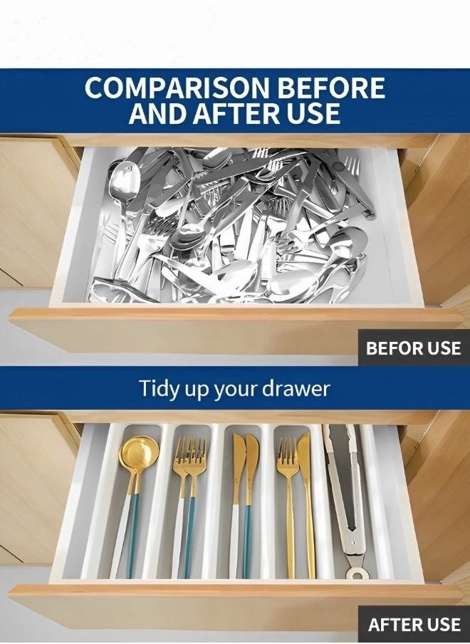 Classic 6-grid Large Silverware Tray Organizer Non Slip Utensil Tray, Multi-Functional Kitchen Cutlery Drawer Organizers Tray stainless Steel Knife,Storage Finisher Tray