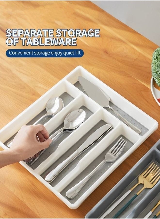 Classic 6-grid Large Silverware Tray Organizer Non Slip Utensil Tray, Multi-Functional Kitchen Cutlery Drawer Organizers Tray stainless Steel Knife,Storage Finisher Tray