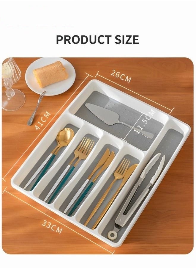 Classic 6-grid Large Silverware Tray Organizer Non Slip Utensil Tray, Multi-Functional Kitchen Cutlery Drawer Organizers Tray stainless Steel Knife,Storage Finisher Tray
