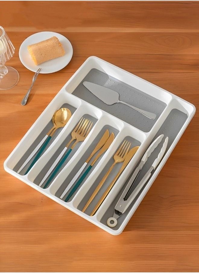 Classic 6-grid Large Silverware Tray Organizer Non Slip Utensil Tray, Multi-Functional Kitchen Cutlery Drawer Organizers Tray stainless Steel Knife,Storage Finisher Tray