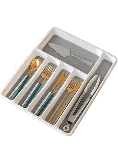Classic 6-grid Large Silverware Tray Organizer Non Slip Utensil Tray, Multi-Functional Kitchen Cutlery Drawer Organizers Tray stainless Steel Knife,Storage Finisher Tray