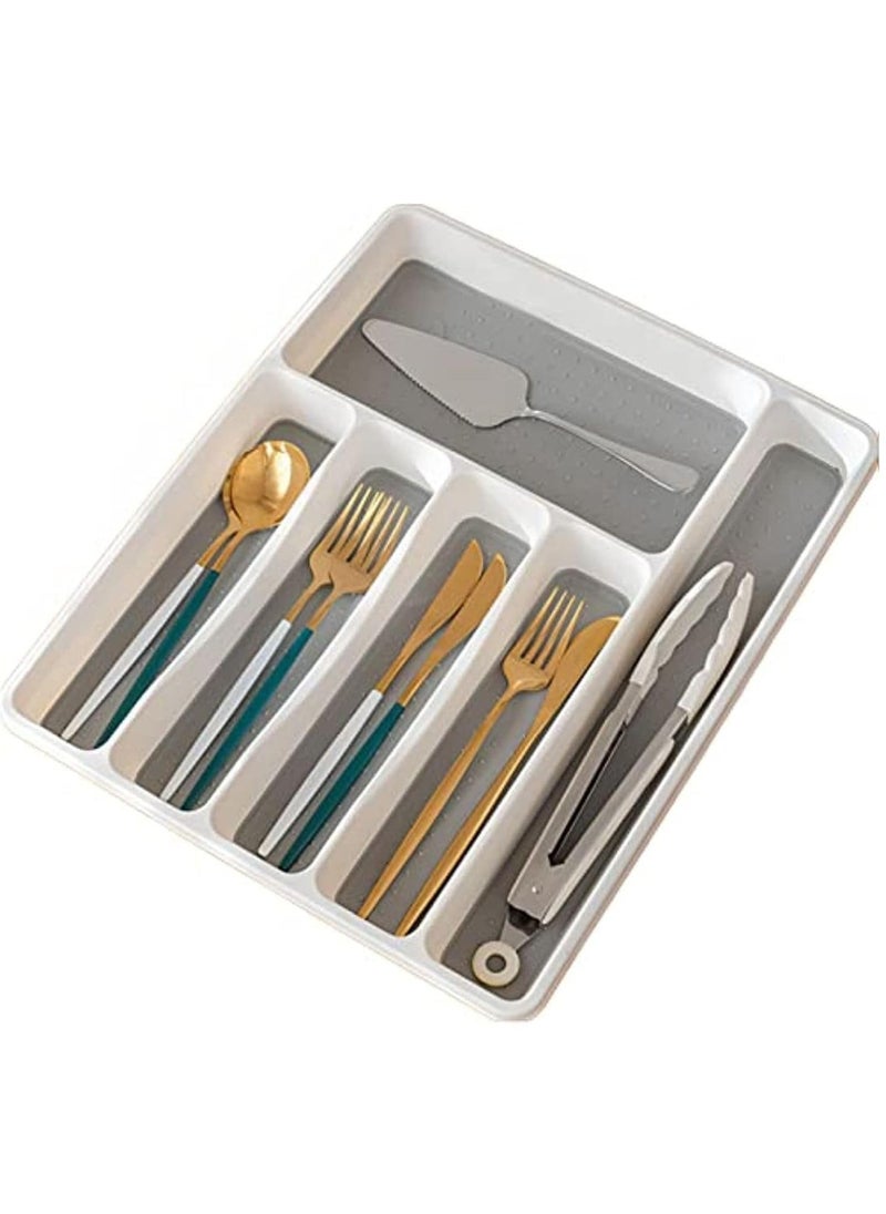 Classic 6-grid Large Silverware Tray Organizer Non Slip Utensil Tray, Multi-Functional Kitchen Cutlery Drawer Organizers Tray stainless Steel Knife,Storage Finisher Tray