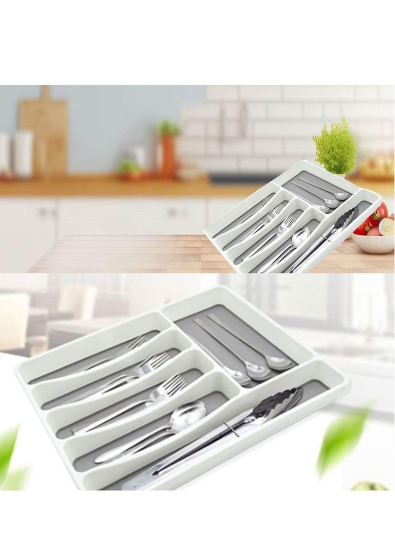 Classic 6-grid Large Silverware Tray Organizer Non Slip Utensil Tray, Multi-Functional Kitchen Cutlery Drawer Organizers Tray stainless Steel Knife,Storage Finisher Tray
