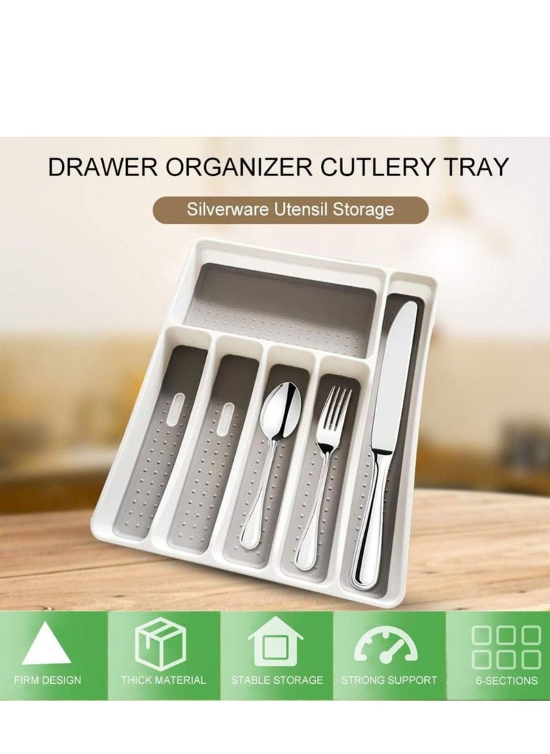 Classic 6-grid Large Silverware Tray Organizer Non Slip Utensil Tray, Multi-Functional Kitchen Cutlery Drawer Organizers Tray stainless Steel Knife,Storage Finisher Tray