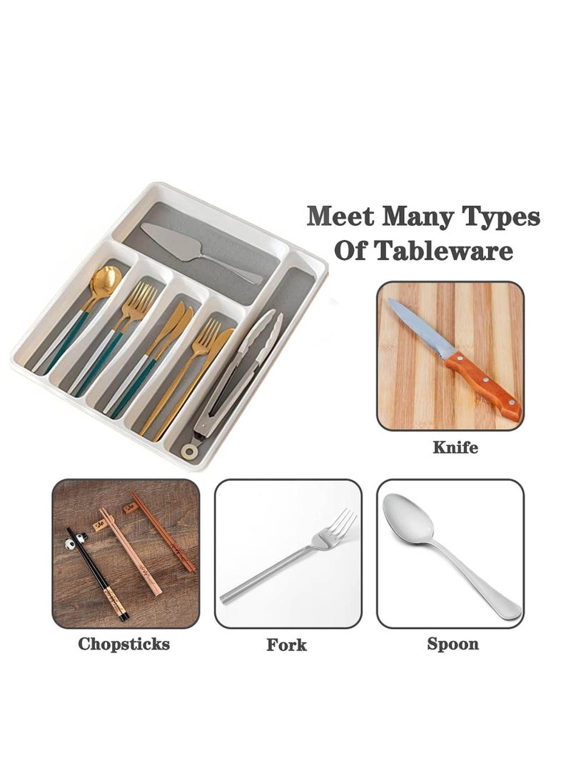 Classic 6-grid Large Silverware Tray Organizer Non Slip Utensil Tray, Multi-Functional Kitchen Cutlery Drawer Organizers Tray stainless Steel Knife,Storage Finisher Tray