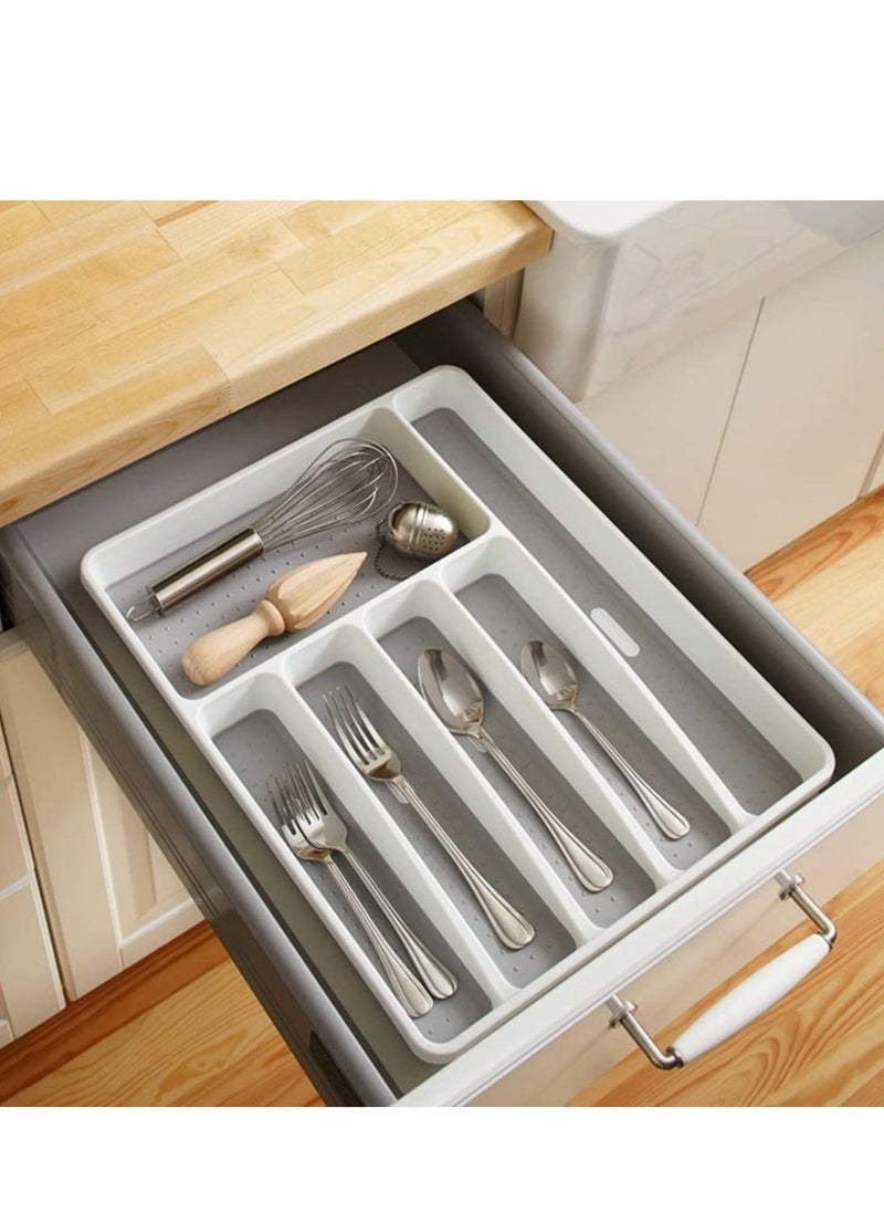 Classic 6-grid Large Silverware Tray Organizer Non Slip Utensil Tray, Multi-Functional Kitchen Cutlery Drawer Organizers Tray stainless Steel Knife,Storage Finisher Tray