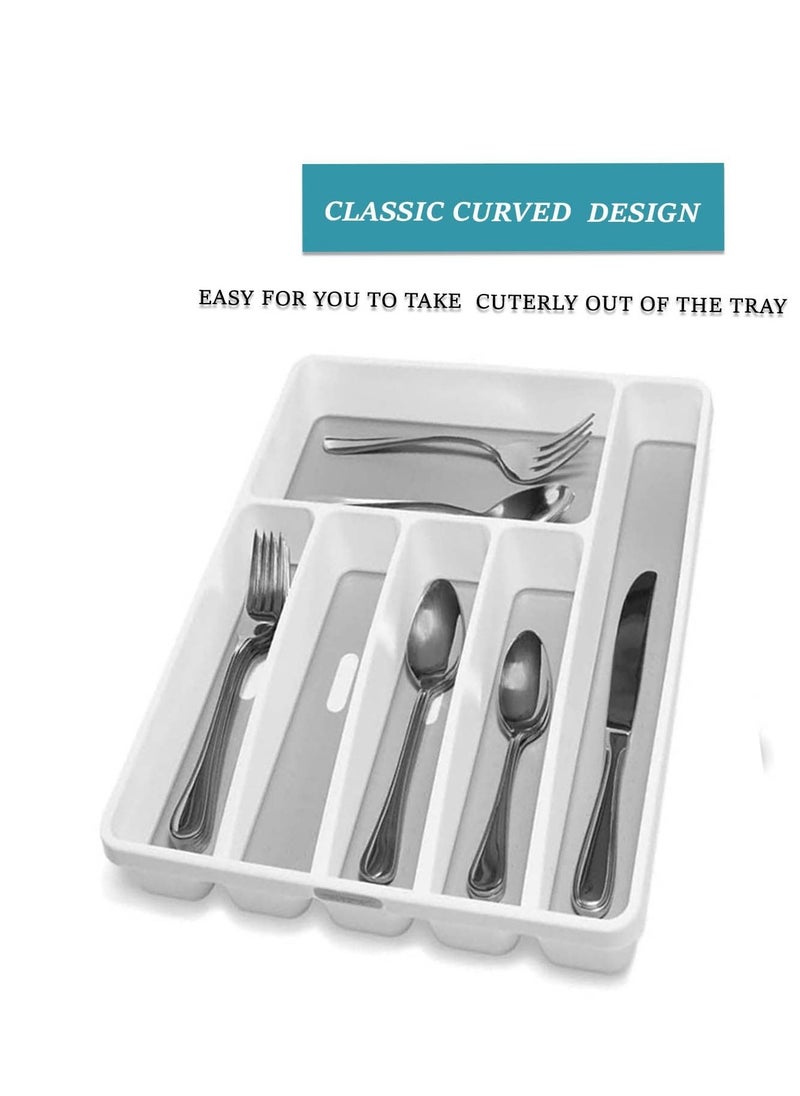 Classic 6-grid Large Silverware Tray Organizer Non Slip Utensil Tray, Multi-Functional Kitchen Cutlery Drawer Organizers Tray stainless Steel Knife,Storage Finisher Tray