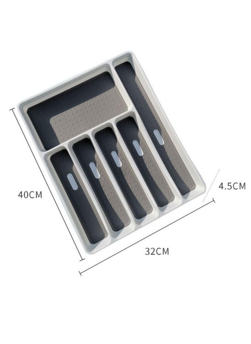 Classic 6-grid Large Silverware Tray Organizer Non Slip Utensil Tray, Multi-Functional Kitchen Cutlery Drawer Organizers Tray stainless Steel Knife,Storage Finisher Tray