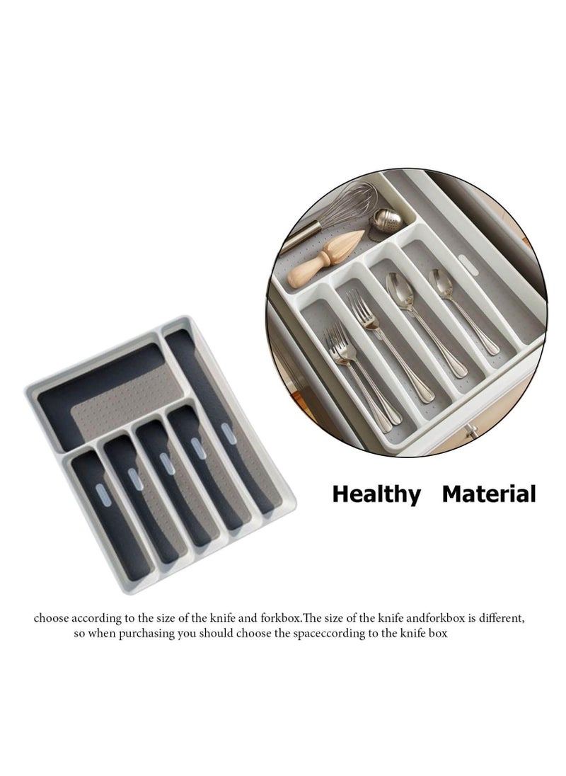 Classic 6-grid Large Silverware Tray Organizer Non Slip Utensil Tray, Multi-Functional Kitchen Cutlery Drawer Organizers Tray stainless Steel Knife,Storage Finisher Tray