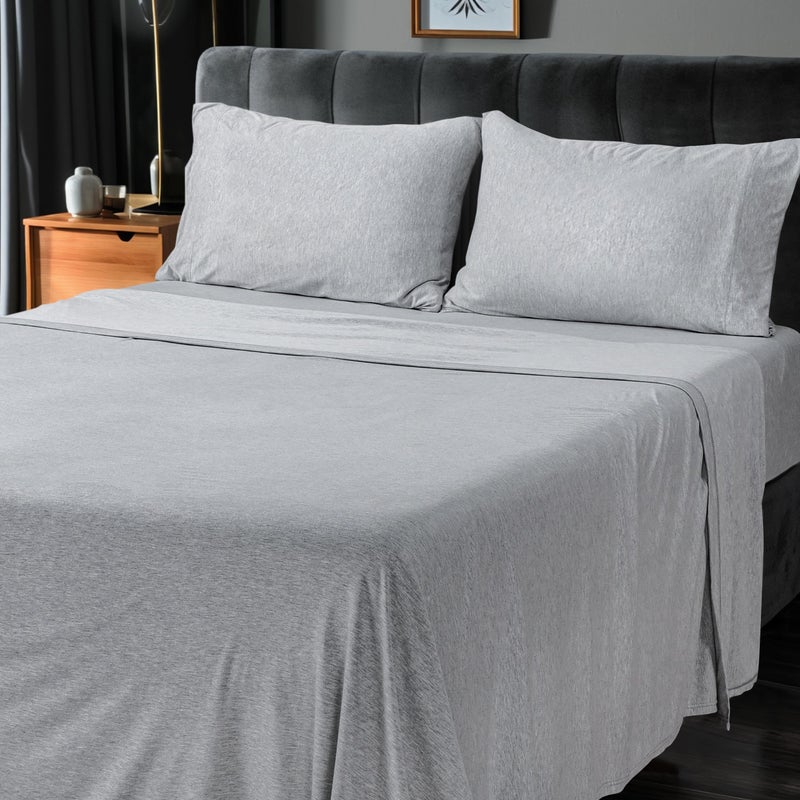 Utopia Bedding Queen Sheet Set Jersey Knit Sheets 4 Piece Cotton Soft TShirt Stretchy Sheets Heather Light Grey