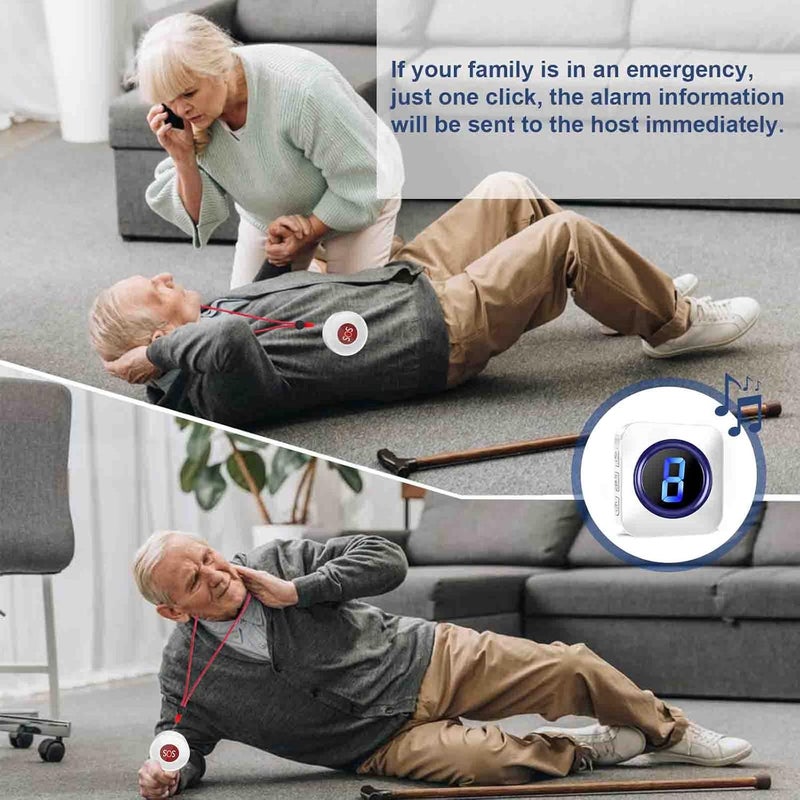SURFOU Wireless Caregiver Pager, 1,000ft Personal Panic Alarm Call Bell for Elderly with 5 Volume Levels 55 Chimes LED Flash for Home with 2 Plug in Receivers and 2 SOS Call Buttons Alarms - Image 4