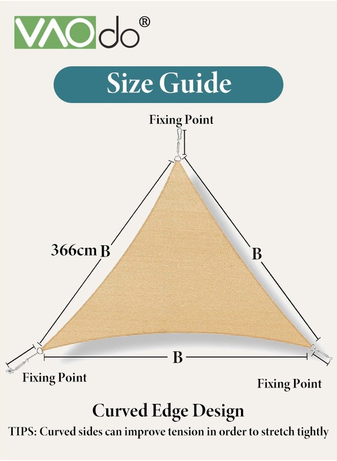 VAOdo - Triangle Sand Sun Shade Sail Cannoy 90% UV Block Windproof and Dustproof for Backyard Yard Deck Patio Garden Outdoor Activities and Facility 3.66*3.66CM - Image 1