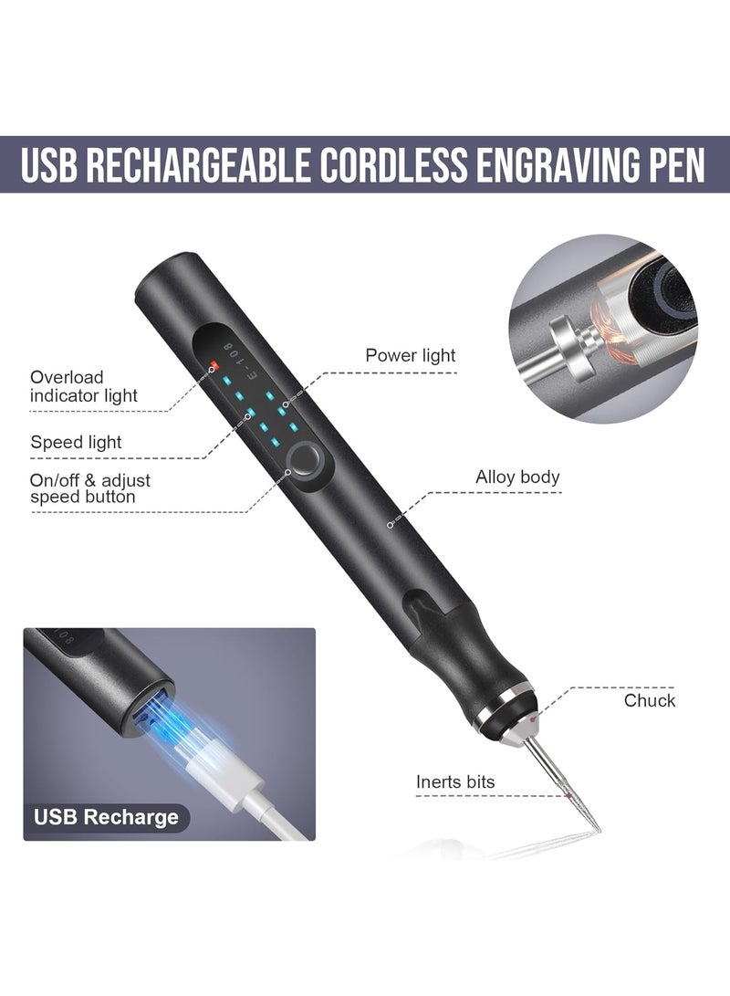 NANAO Electric Engraving Pen with 37 Bits, USB Rechargeable Cordless Engraving Machine, Portable DIY Rotary Engraver for Jewelry Wood Glass Stone Carving, Black - Image 2