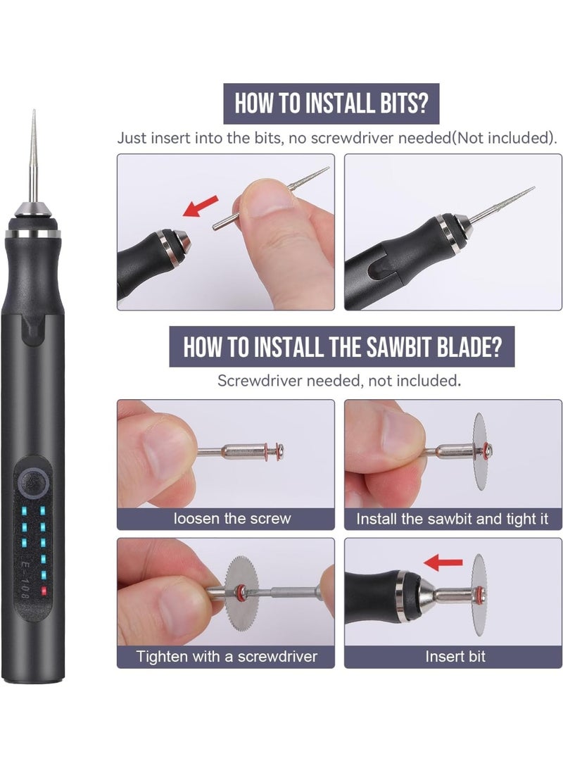 NANAO Electric Engraving Pen with 37 Bits, USB Rechargeable Cordless Engraving Machine, Portable DIY Rotary Engraver for Jewelry Wood Glass Stone Carving, Black - Image 4