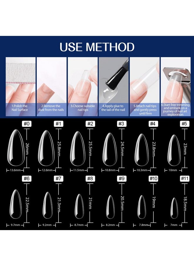 UNA GELLA Almond Fake Nails 500Pcs Almond Press On Nails Clear Almond Nails Tips For Full Cover Acrylic Almond Nails False Nails For Nail Extension Nail Art Home Diy Nail Salon 12 Sizes Gelly Tips  - Image 5