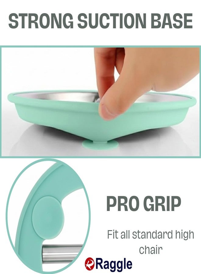 Raggle Stainless Steel Baby Bowl with Suction, 2-in-1 SUS304 Toddlers & Removable Silicone Suction Kids Anti Scald Non Toxic Snack Container for Baby Food Feeding. (Green, Plate) - Image 3