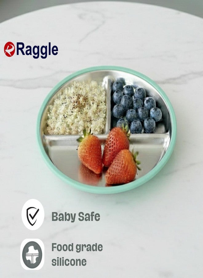 Raggle Stainless Steel Baby Bowl with Suction, 2-in-1 SUS304 Toddlers & Removable Silicone Suction Kids Anti Scald Non Toxic Snack Container for Baby Food Feeding. (Green, Plate) - Image 4