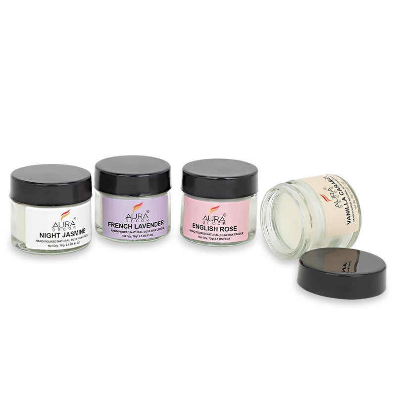 AURA DECOR مجموعة هدايا الشموع المعطرة الفاخرة من أوراديكور: لافندر فرنسي، ورد إنجليزي، ياسمين ليلي، كراميل فانيليا، مجموعة الاسترخاء والعلاج العطري - Image 3