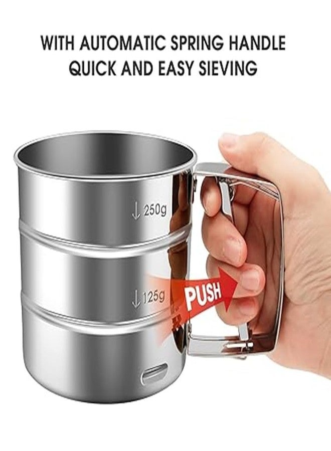 Sroxzy Stainless Steel Flour Sifter | Durable & Rust Resistant Baking Tool | Hand Press Baking Sieve Cup with Trigger Handle for Powdered Sugar, Cocoa, Icing & All Purpose Flour - Image 5