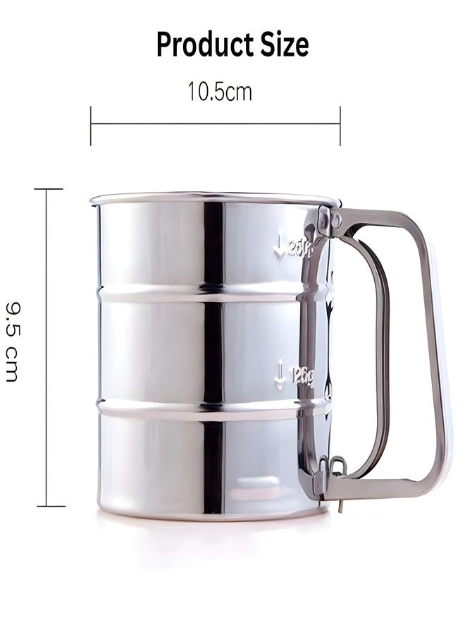 Sroxzy Stainless Steel Flour Sifter | Durable & Rust Resistant Baking Tool | Hand Press Baking Sieve Cup with Trigger Handle for Powdered Sugar, Cocoa, Icing & All Purpose Flour - Image 2