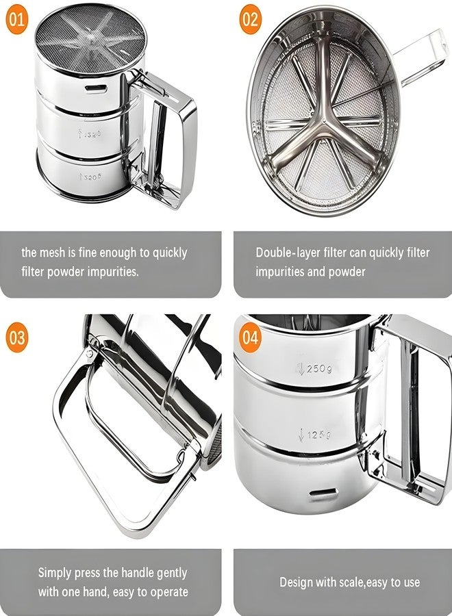 Sroxzy Stainless Steel Flour Sifter | Durable & Rust Resistant Baking Tool | Hand Press Baking Sieve Cup with Trigger Handle for Powdered Sugar, Cocoa, Icing & All Purpose Flour - Image 4